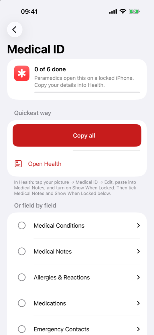The Medical ID checklist